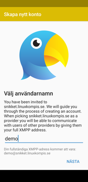 Snikkets klient - Välj användarnamn