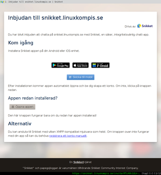 Snikkets webbsida för en inbjudan.